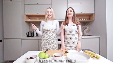 Best THREESOME in the kitchen with LESBIANS. Balls deep in mouth and pussy! Angelina Babyface