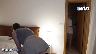 Step sister shocked when step son cum in step mom while share bed sex in hotel room (feat. Kisscat)