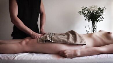 The masseur went too far and fucked his patient and cum on her stomach