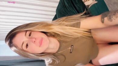 Blonde with a WET PUSSY shakes her ass in a short skirt and red panties