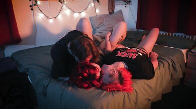 Spitroasting our hot tattooed friend - German amateur threesome with strap-on