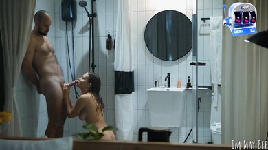 Shower together It's easier to clean face from cum