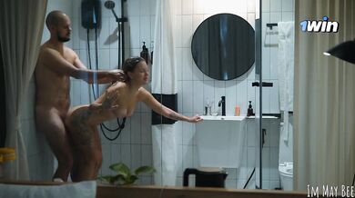 Shower together It's easier to clean face from cum