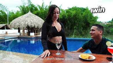 Big booty Colombian waitress Daniela Andrea gets fucked hard on a pool table after being seduced at