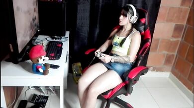 Beautiful gamer girl excited fucks a friend of the brother.
