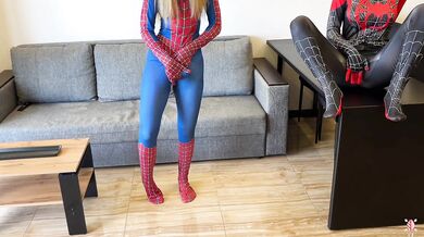 - Oh, no, I was bitten by a black spider! - And I was bitten by a red one. Let's squirt!