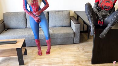 - Oh, no, I was bitten by a black spider! - And I was bitten by a red one. Let's squirt!