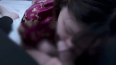 Intense blowjob in a Chinese dress
