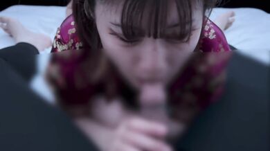 Intense blowjob in a Chinese dress