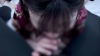Intense blowjob in a Chinese dress