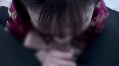 Intense blowjob in a Chinese dress