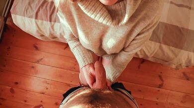 A winter morning with a hot wife. Big boobs in bra during cowgirl
