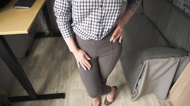 Naughty Secretary Seduces You With Her Cameltoe In Tight Trousers