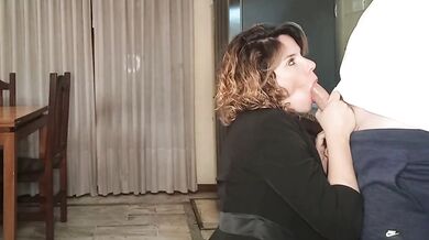 Hot stepmom fucks her boyfriend's son and let him cum inside her ass.