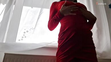 Red Dress Whore Gets Jackhammered at the Window and Filled to the Brim on the Couch - Evolova Sex Doll