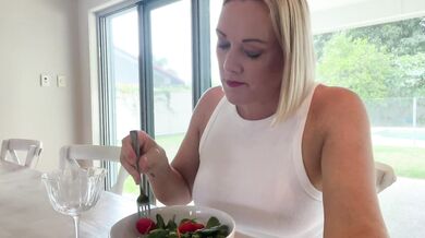 MILF drinks glass of pee with dinner, gets horny and thirsty