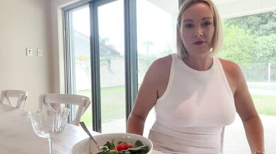 MILF drinks glass of pee with dinner, gets horny and thirsty