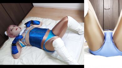Female mask crossdresser masturbates with shiny bloomers. I love bare nipples!