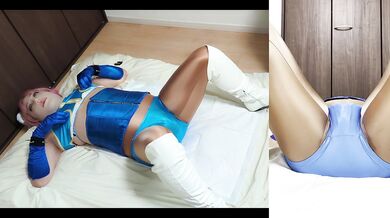 Female mask crossdresser masturbates with shiny bloomers. I love bare nipples!
