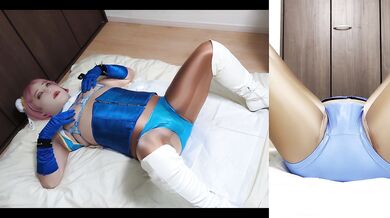 Female mask crossdresser masturbates with shiny bloomers. I love bare nipples!