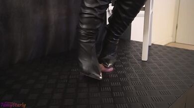 Standing, Pumping, and Bootjob in Metal High Heels Boots - Cock Balls Crush Trample, Shoejob, Bootjob, CBT, Ballbusting, Trampling, Stomping