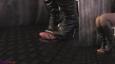 Standing, Pumping, and Bootjob in Metal High Heels Boots - Cock Balls Crush Trample, Shoejob, Bootjob, CBT, Ballbusting, Trampling, Stomping