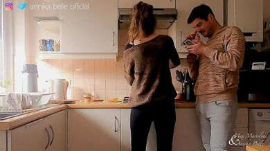 Kitchen make out with stepsister, kissing & fingering - sensual teasing moments