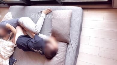 A college couple wakes up and has intense sex. She has pure white soft boobs and involuntarily panting loudly.