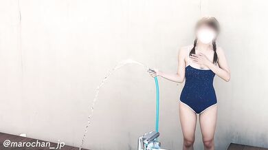Amateur couple who gets horny in the pool and handjob blowjob raw squirrel mass cum shot Japanese Gonzo Personal shooting Big tits cute missionary standing back