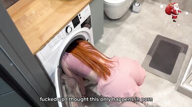 My girlfriend is really stuck in the washing machine. I thought it only happened in porn