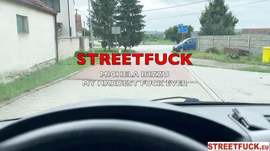 STREETFUCK INCREDIBLE SCREAMING SHAKING ORGASMS - Michaela Isizzu Cum Runs Down Her Face