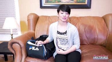 Skinny Short Haired Jae Scott Squirts All Over The Couch!