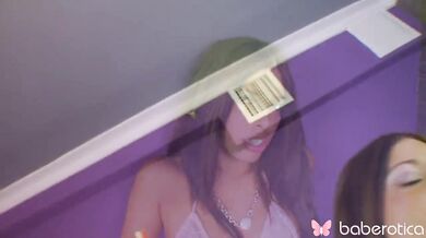 Solo sexy brunette doll, Morgan Dayne is masturbating at home.