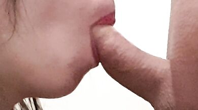 ASMR Best Close Up Blowjob , Huge Cumshot On Natural Tits