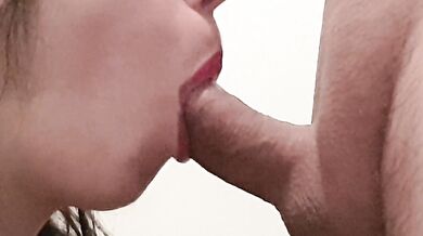 ASMR Best Close Up Blowjob , Huge Cumshot On Natural Tits