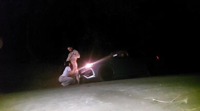 Driver has sex with two female passengers on the road.