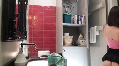 Dental Floss Smallest Panties G-String Girl under her Cut Shortest Short Skirt shows Pussy Lips