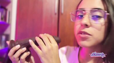 Salmakia sucks and licks a good black dildo- JOI