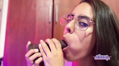 Salmakia sucks and licks a good black dildo- JOI