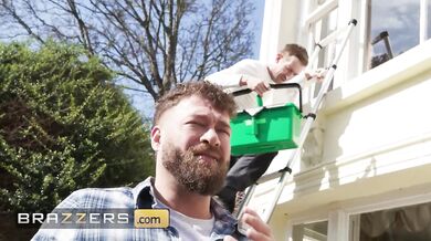 BRAZZERS - Horny Homeowner Kayla Wild Gets Caught Masturbating & Fucked By Two Pervy Window Washers