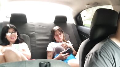Two horny friends masturbate in my car on the way home