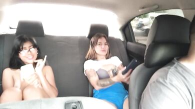 Two horny friends masturbate in my car on the way home