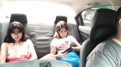 Two horny friends masturbate in my car on the way home