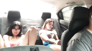Two horny friends masturbate in my car on the way home