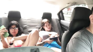 Two horny friends masturbate in my car on the way home