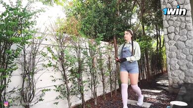 Master fucked the sexy gardener. Cum on her breasts