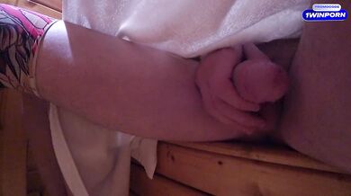 SAUNA ADVENTURE PT4: Horny milf sees my Big Dick and carefully jerks off