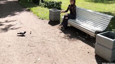 Invited home and fucked a cute student girl feeding birds