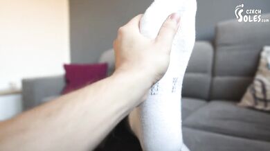 Big, tired and smelly feet (POV foot worship, worn socks, foot smelling, stinky feet,BIG feet soles)