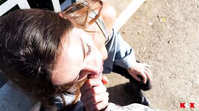 Public Blowjob Interrupted… Ended in the Car with a Big Cum Swallow - KLX